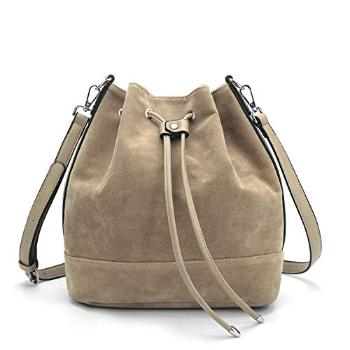 AFKOMST Suede Bucket Bag for Women Medium Slouchy Shoulder Purse | Faux suede; 2 detachable straps for shoulder or crossbody carrying;fit tablets, A5, long wallet; - color: Camel