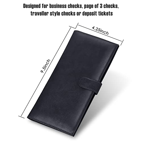 LLi Cufite Business Size and Travelers Check Large Checkbook Cover for Side & Top Tear Checks, Deposit Tickets, Companion Checks, Leather Check Book Cover with Duplicate Check Sleeve & Card Slots - color: Black