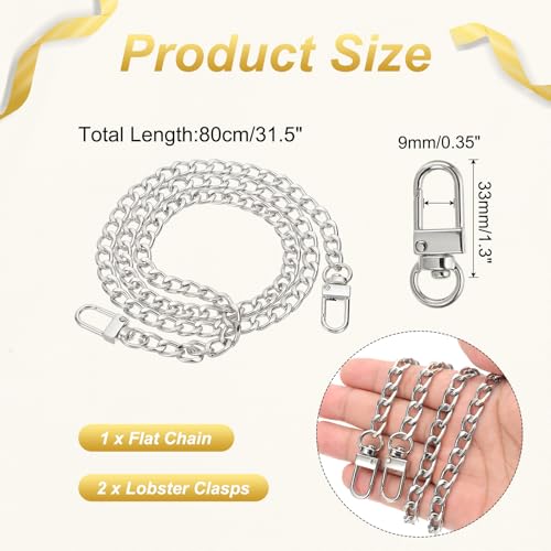 uxcell 31.5" Flat Purse Chain Strap, Silver Shoulder Straps Chains Metal Handbag Replacement Belt with 2 Pcs Metal Lobster Swivel Trigger Clips Style1 for Cross Body Wallet Bag - color: Silver, size: 31.5"