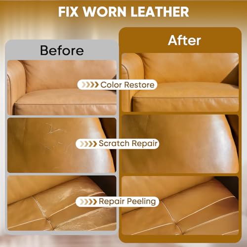 Leather Recoloring Balm - Scratch Repair & Color Restore Kit for Faded Leather, Leather Couch & Car Seats - 10OZ Leather Restorer Balm for Furniture, Auto Interior, Vinyl, Accessories (Camel) - color: Camel, size: 10 OZ