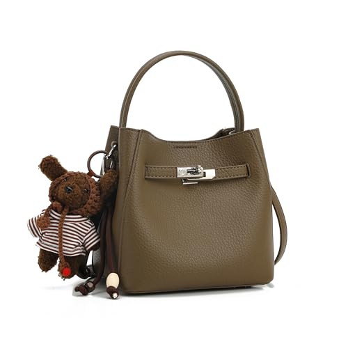 Ladies' wallet, light luxury bucket bag, lychee patterned handbag, high-end sense, one shoulder versatile crossbody bag - color: Elephant Grey