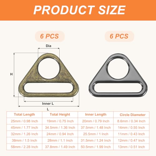 PATIKIL Triangle Buckle Adjuster, Triangle D Ring Metal Buckles with Bar Swivel Clip for Bag Straps Webbing Dog Tag Clip - color: Blcak/Bronze, size: 0.8 Inch
