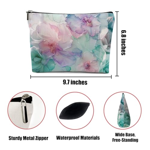 Watercolor Fluid Ink Soft Floral Makeup Bag, Cosmetic Bags for Her - color: Pastel Marble 465