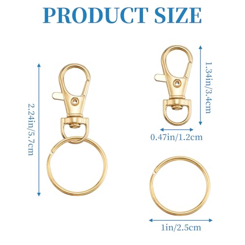 60PCS Swivel Snap Hooks with Key Rings,30PCS Keychain Clips and 30PCS Key Chain Ring for Keychain,Key,Jewelry Making,Art Crafts,Gold,1.34inch/34mm - color: Gold-L, size: 1.34"