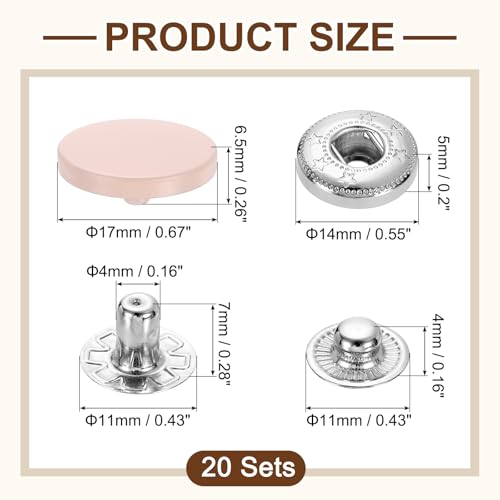 uxcell 20 Set Snap Fasteners, 17mm #831 Zinc Alloy Press Studs Buttons Popper Stud Cap for Clothing Jeans Jackets Leather Sewing Repairing, Dusty Pink - color: Dusty Pink, size: 17mm