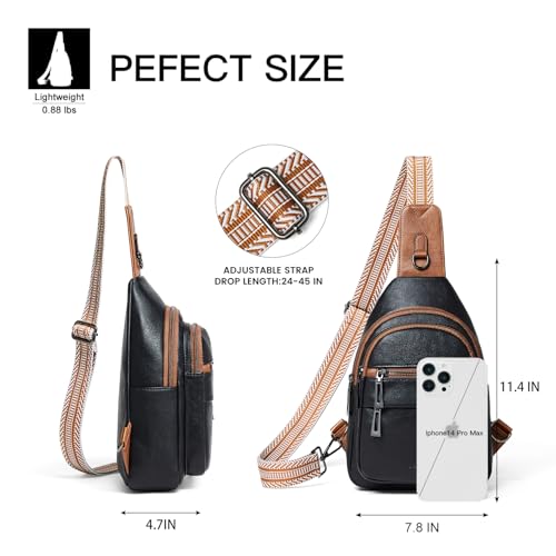 Leresas 7L Sling Bag for Women Crossbody Bag Sling Purse Fanny Packs Vegan Leather Chest Bag Trendy Handbag Travel Anti Theft - color: Black/Brown