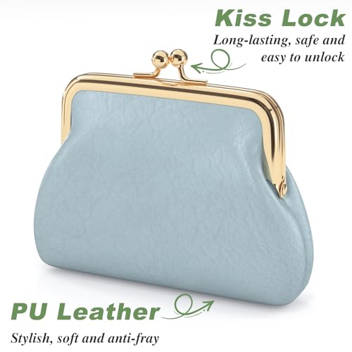 Coin Purse, Small PU Leather Change Purse, Coin Wallet with Clasp | Womens Leather Mini Wallet ID Credit Cards Cash Coin Holder Case Organizer Puse with Clasp - color: Blue