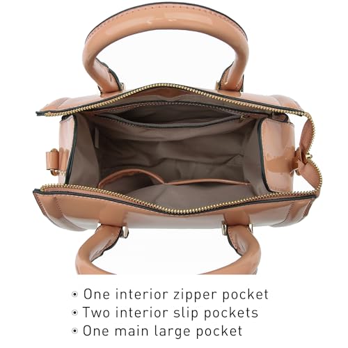 Shiny Patent Faux Leather Handbags Barrel Top Handle Purse Satchel Bag Shoulder Bag for Women - color: Pink