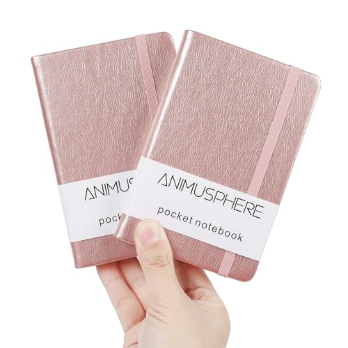 Animusphere 2Pack Pocket Notebook Small Notebook Journal Notebook 4 inches x 5.7 inches 200 Pages Leather Cover With Pen Holder Page Marker Ribbons (Rose Gold) - color: Rose Gold
