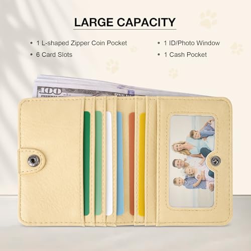 Small Wallet Women Slim RFID Leather Bifold Wallet Embossed Design | Compact design with ID window, card slots, and zipper coin pocket, ideal for daily travel, shopping, and gifts - color: 10-Light Yellow