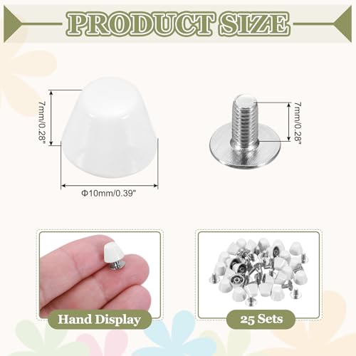 PATIKIL 10mm Screw Back Rivets Stud, 25 Sets Purse Handbag Feet Round Flat Nailhead Flat Head Stud Rivet Spike Leathercraft for DIY Leather Luggage Collar Belt Shoes, White - color: White, size: 10mm