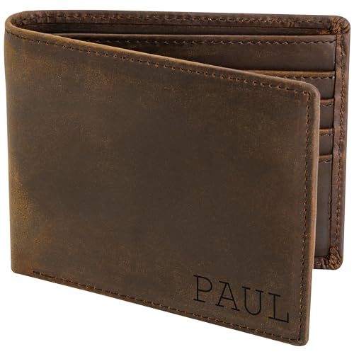 STAY FINE Personalized Wallet for Men, Custom Engraved Leather RFID Blocking Bifold, 2 ID Windows, 8 Card Slots, Gift for Him, Brown - color: Brown Engraved