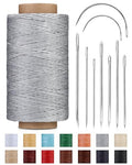218 Yards Waxed Thread Waxed Leather Thread with Heavy Duty Sewing Needles | Light Gray Sewing Thread for Hand Stitching Leathercraft Repair Furniture Shoes Bags Sofa - color: Light Gray