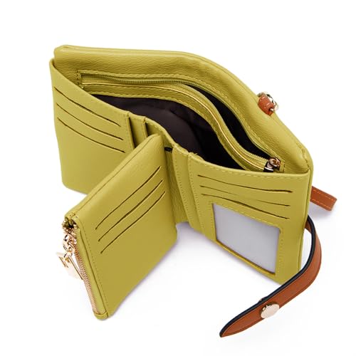 TPKUENL Wallets for Women Small Bifold Rfid Leather Zipper Coin Pocket Wrist Strap(Green) - color: Green