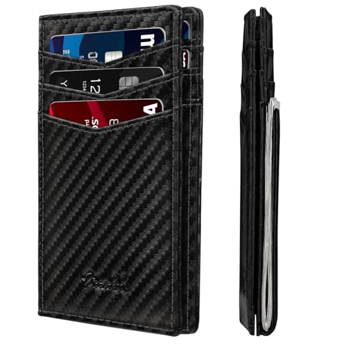 Zitahli Mens Slim Wallet - RFID Blocking Leather Bifold with Magnetic Closure, 12+ Card Capacity ID Window | Money Clip Gifts for Him - color: Carbon Black