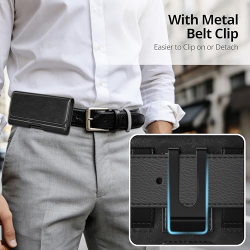 Magnetic Closure Holster for Google Pixel 11, 11 Pro, 10, 10 Pro, 10a, Pixel 9, 9 Pro, 9a - Leather Belt Case, Premium Pouch (Fits Slim/Regular Case On) (Black, Medium) - color: Black, size: Medium