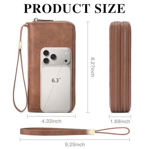 GOIACII Wristlet Wallets for Women 2 Zip Around Ladies Clutch Brown - color: Brown