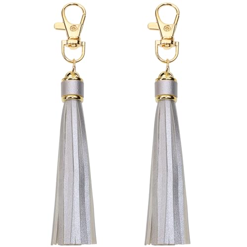 Penta Angel 2Pcs 5.9'' Large PU Leather Tassel with Lobster Swivel Keychain Pendant for Handbag Backpack Jewelry Making (Silver) - color: Silver