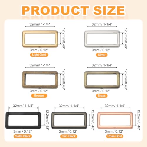 uxcell 8pcs Metal Flat Rectangle Ring, Rectangular Buckle Rings Square Strap Webbing Loop for Bag Belt Purse DIY - color: Light Gold, size: 26mm(1 inch)