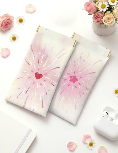Soft Glasses Case, Sunglass Case for Women Portable Squeeze Top PU Leather 2 Pack Glasses Pouch with Cleaning Cloth - color: 2pcs Firework