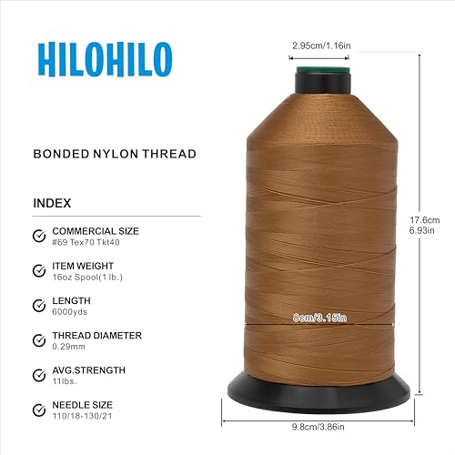 Extra Strong Bonded Nylon Thread #69 Tex70 – 16 OZ, 6000yds, Versatile Stitching Solution for Leather, Upholstery, Canvas Repair and More (Caramel) - color: Caramel, size: #69 Tex70 Tkt40
