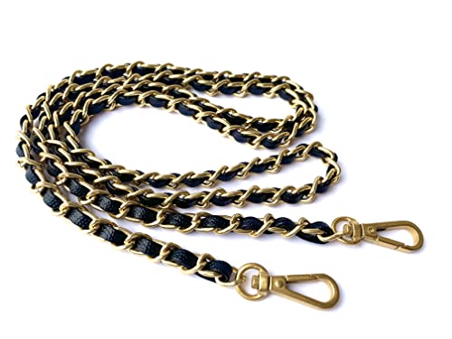 Caviar leather Purse Chain Strap Slim Wide 8mm Length 48.4inch Replacement crossbody chain strap for small handbag - color: Old-gold