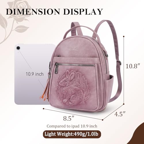 Mini Backpack Purse for Women,Vegan Leather Small Backpack for Daily | Embossed Lightweight Water-Resistance Travel Mini Fashion Daypack Bag,Ladies Casual Backpack Purse Gift Choice for Women - color: Purple-rabbit