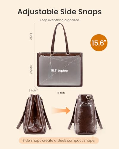 LOVEVOOK Laptop Tote Bag for Women,Leather Work Computer Briefcase Bag - color: Retro Brown—patent Leather, size: 15.6 inch