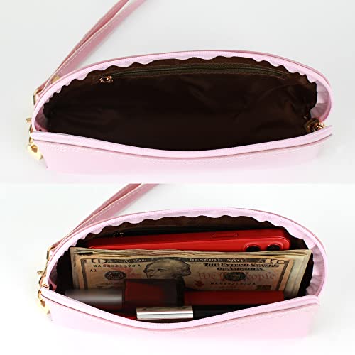 ZLMBAGUS Fashion Cosmetic Bag Patent Leather Makeup Pouch Wristlet Zipper Makeup Case Holder Coin Purse Clutch Pink - color: Pink