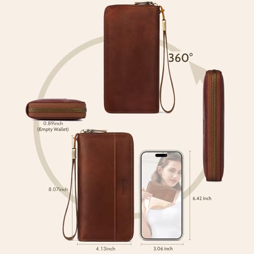 Leather Wristlet Wallet Women With RFID Blocking(brown) - color: a1-brown