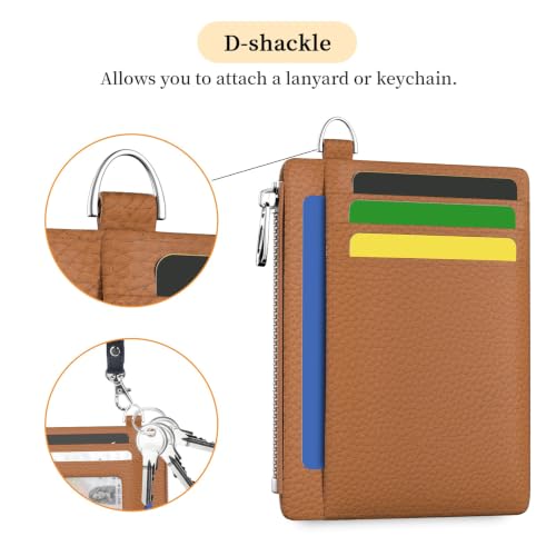 Hancynir Brown Minimalist Small Wallet Women Credit Card Holder RFID Slim | Zipper Pocket Wallet, Thin Travel Coin Purse, Ladies Women Mens Gifts, Cute Card Case, 6 Card Slots, ID Window, PU Leather - color: 01-Lichee Brown
