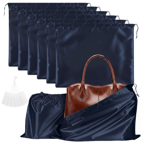 Q&J Fabric Co. 6 Pack Satin Dust Bag 19.7x23.6 inch Navy Blue 100% Polyester Silk Bag Purse Dust Bag Shoe Bags for Closet Purse Protector Bag Dust Covers for Purses - color: Navy Blue, size: 19.7"x23.6"