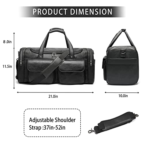 BOLOSTA Travel Duffel Bag for Men Women, Large PU Leather Carry on Duffle Bags for Traveling, Waterproof Overnight Weekender Duffel Bag with Shoe Compartment - Perfect for Daily Use/Birthday Gift - color: Black