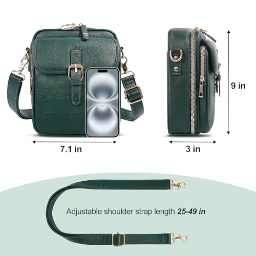 Vintage Messenger Bag,Womens Large Capacity Crossbody Leather Bags,Mini Shoulder Sling Pouch with Card Slots(6.1x3x8 inch) - color: Green, size: 6.1x3x8inch