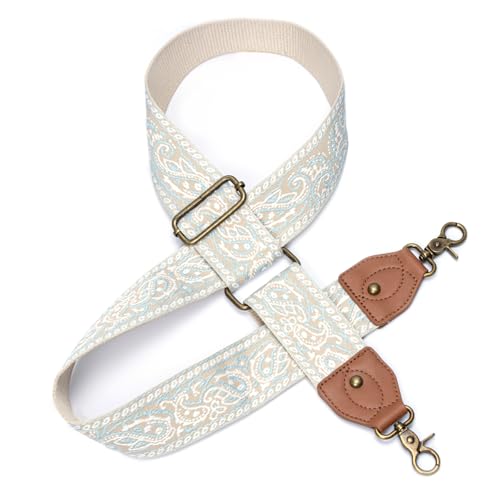 Purse Strap Replacement Crossbody Adjustable Bag Strap Retro Jacquard Embroidery Wide Shoulder Strap for Women Handbags - color: Light Blue Pattern