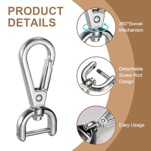 PATIKIL 0.5 Inch Swivel Clasp Hooks, 2 Pcs Detachable Snap Hook Swivel Lobster Claw Clasps with Screw Bar for Bag Strap Purse Lanyard DIY Craft Hardware, Silver - color: Silver