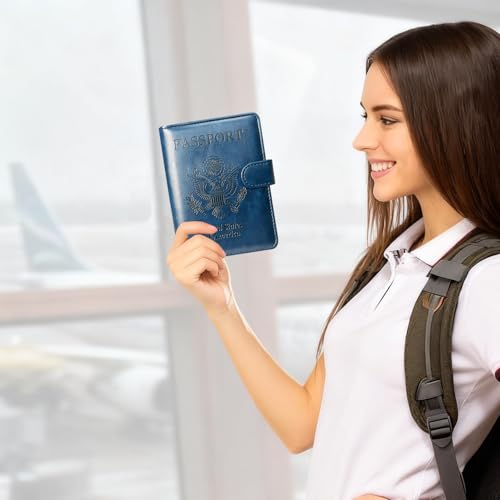 Passport Holder Cover, ACdream Protective Premium Leather RFID Blocking Wallet Travel Case for Passport/Credit Card/Air Ticket, - color: Dark Blue