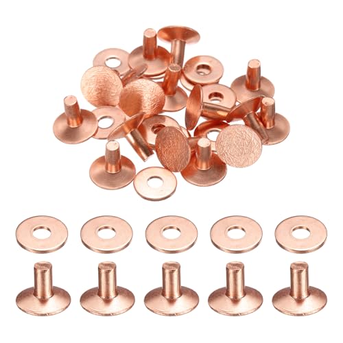 HARFINGTON 15Set Copper Rivets and Burrs Washers 12x4x8mm Dimpled Finish Solid Leather Rivet Fastener Studs Posts for Leather DIY Craft Belts Wallets Collars, Copper Tone - color: Copper Tone, size: 12x4x8mm