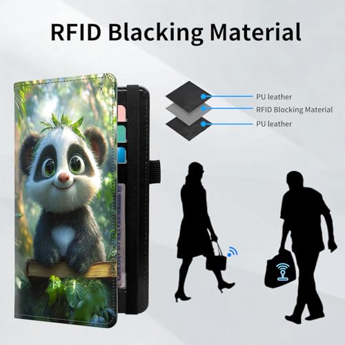 Checkbook Cover for Women and Men, RFID Blocking PU Leather Checkbook Holder Wallet Case with Elastic Strap & Multiple Card Slots, for Checks and Cards, Cute Cartoon Panda - color: Cute Cartoon Panda