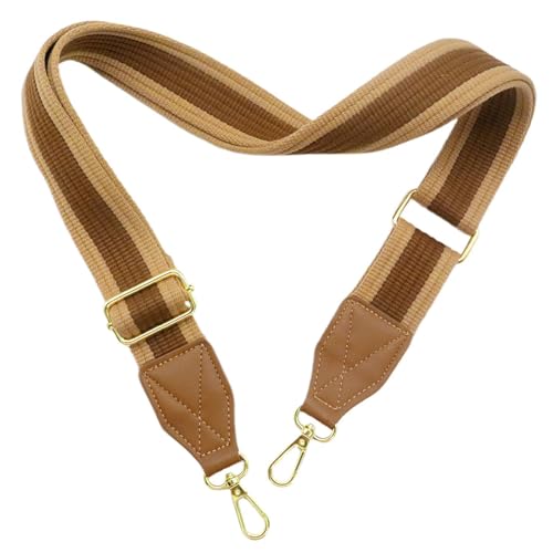 Adjustable Purse Strap with Brown Leather End - 1.5" Wide Handbags, Camera, Guitar, Phone & Crossbody Bag Replacement Shoulder Straps(Gold Hardware) - color: Brown Strap-Gold hook-T503