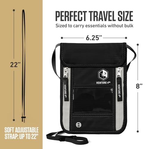 VENTURE 4TH Travel Neck Wallet, RFID Blocking Passport Holder - Black - color: Black