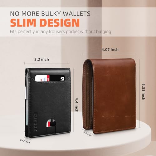 RUNBOX Slim Wallet for Men - RFID Blocking Leather Bifold with Money Clip | Minimalist Front Pocket Wallet Holds 11 Cards,Slim Thin Design,RFID Blocking Protection, Practical Birthday Gifts for Men - color: Classic Black
