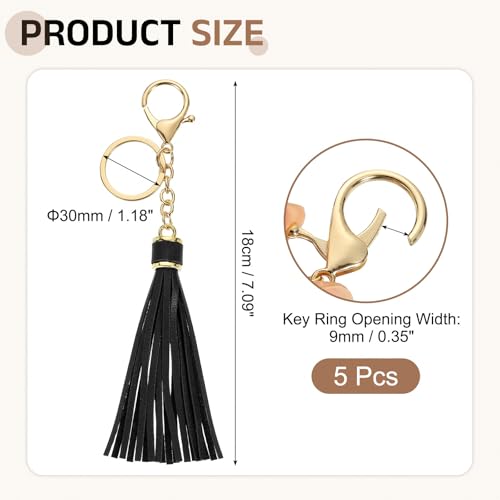 uxcell Leather Keychain Tassels, Women Tassel Bag Charm with Lobster Clasp Key Ring for Handbag Purse - color: Black