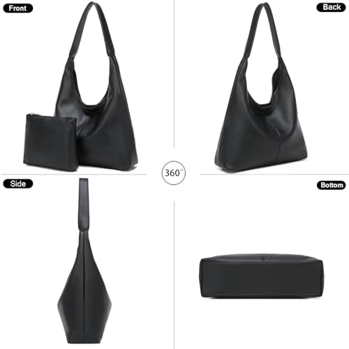 Casual Hobo Bag for Women Soft Shoulder Bags Slouchy Pu Leather Tote Purses for Work Travel - color: A Black