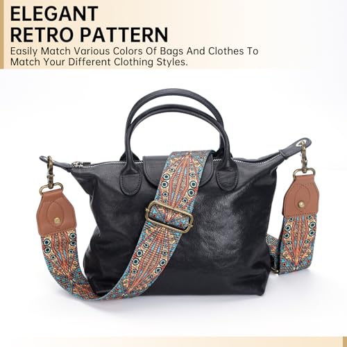 Purse Strap Replacement Crossbody Adjustable Bag Strap Retro Jacquard Embroidery Wide Shoulder Strap for Women Handbags - color: Bohemian Stripes