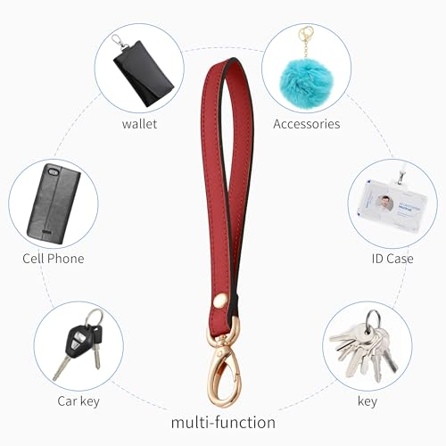 Genuine Leather Wristlet Strap - Universal Hand Lanyard Replacement - color: Gold - Red