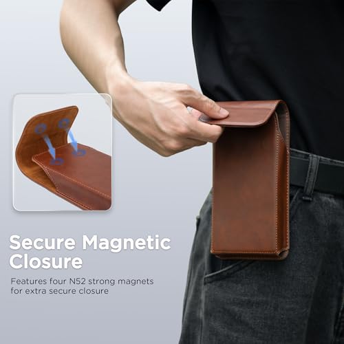 Holster for Galaxy S25 Ultra S24 Ultra S23 Ultra 5G Note 20 Ultra 5G Note 10+ Plus 5G, Premium Leather Pouch with Belt Clip Phone Holster Belt Case, Brown -XL - color: Brown, size: X-Large