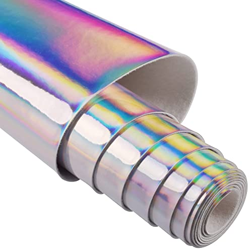 HGUAN Holographic Vinyl Fabric 12"x53"(30cm x 135cm),1roll Faux Leather Sheets are Suitable for Bows,Leather Earrings and Other DIY Craft Items (Silver) - color: Silver