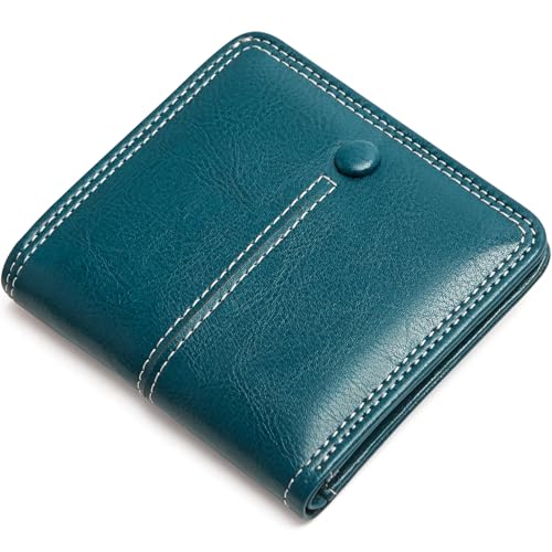 TFKGS Slim Wallet for Women RFID Wallet Women Small Wallets Woman Thin Credit Card Holder RFID Blocking Bifold Compact Pocket Ladies Leather Peacock Blue Mini Purse - color: 4-Upgrade-Wax-Dark Blue