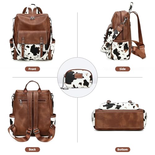 AGLOD Backpack Purse for Women PU Leather Back Packs Designer Ladies Shoulder Bag Fashion Faux Work Travel Handbags - color: Cow Brown